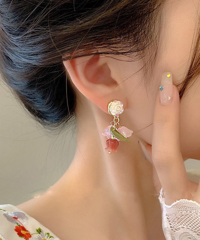 Boucles d'oreilles pendantes camélia en alliage de résine arc-en-ciel - Urbann-Vibe