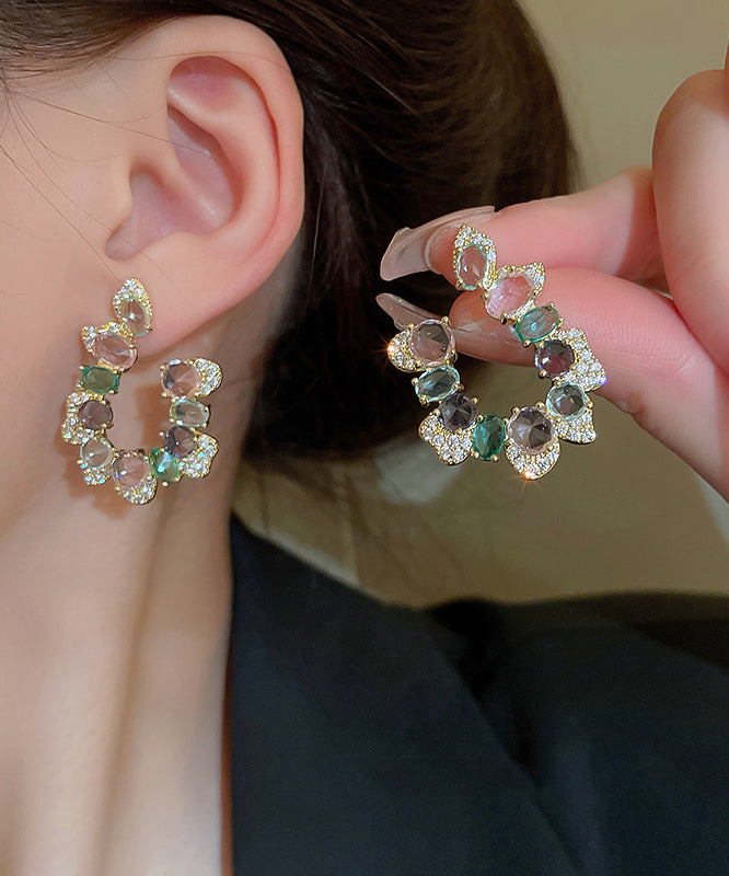 Boucles d'oreilles créoles en cuivre et zircon arc-en-ciel - Urbann-Vibe