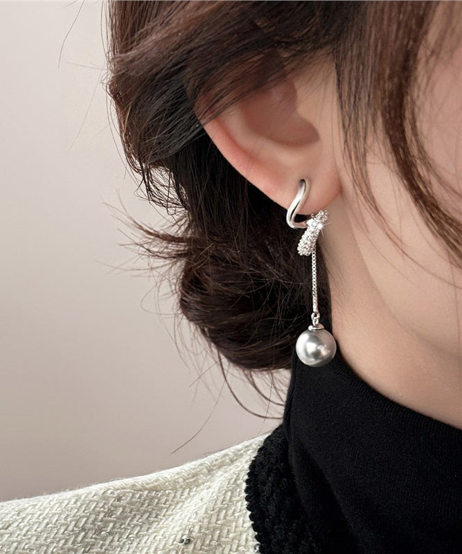Boucles d'oreilles pendantes en soie, cuivre doré, zircon et perles - Urbann-Vibe