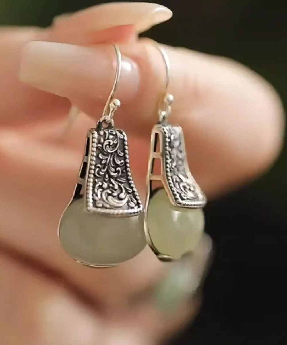 Boucles d'oreilles pendantes en soie, argent sterling et jade, style boutique - Urbann-Vibe