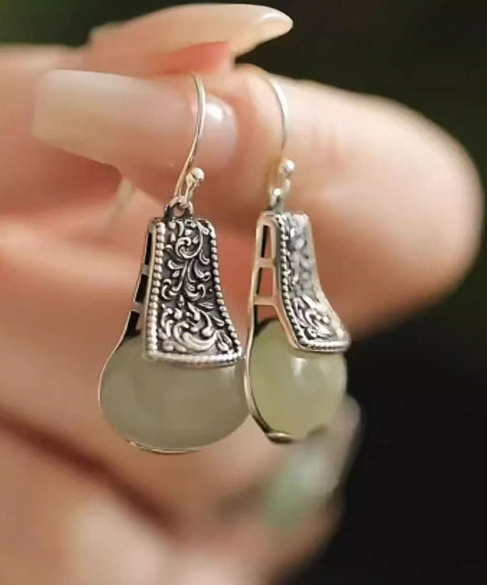 Boucles d'oreilles pendantes en soie, argent sterling et jade, style boutique - Urbann-Vibe