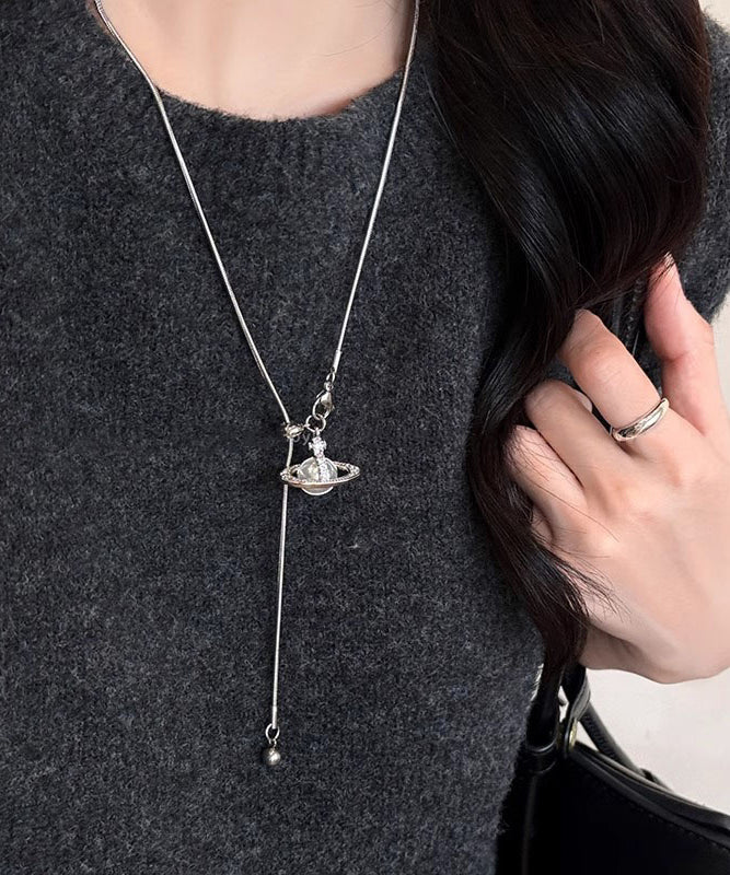 Collier Lariat Saturne en acier inoxydable avec perles - Urbann-Vibe