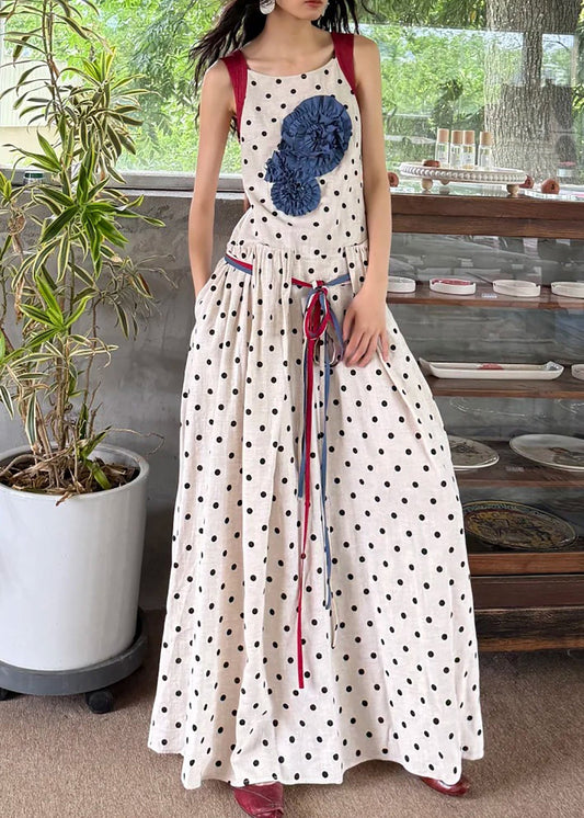 Robe de vacances d'été en coton blanc avec imprimé à la taille et cravate - Urbann-Vibe