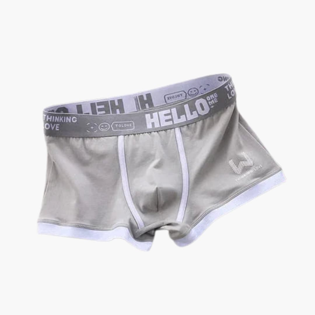 Men's boxer shorts elastic waistband contrast trim solid knit comfortable secure fitted silhouette