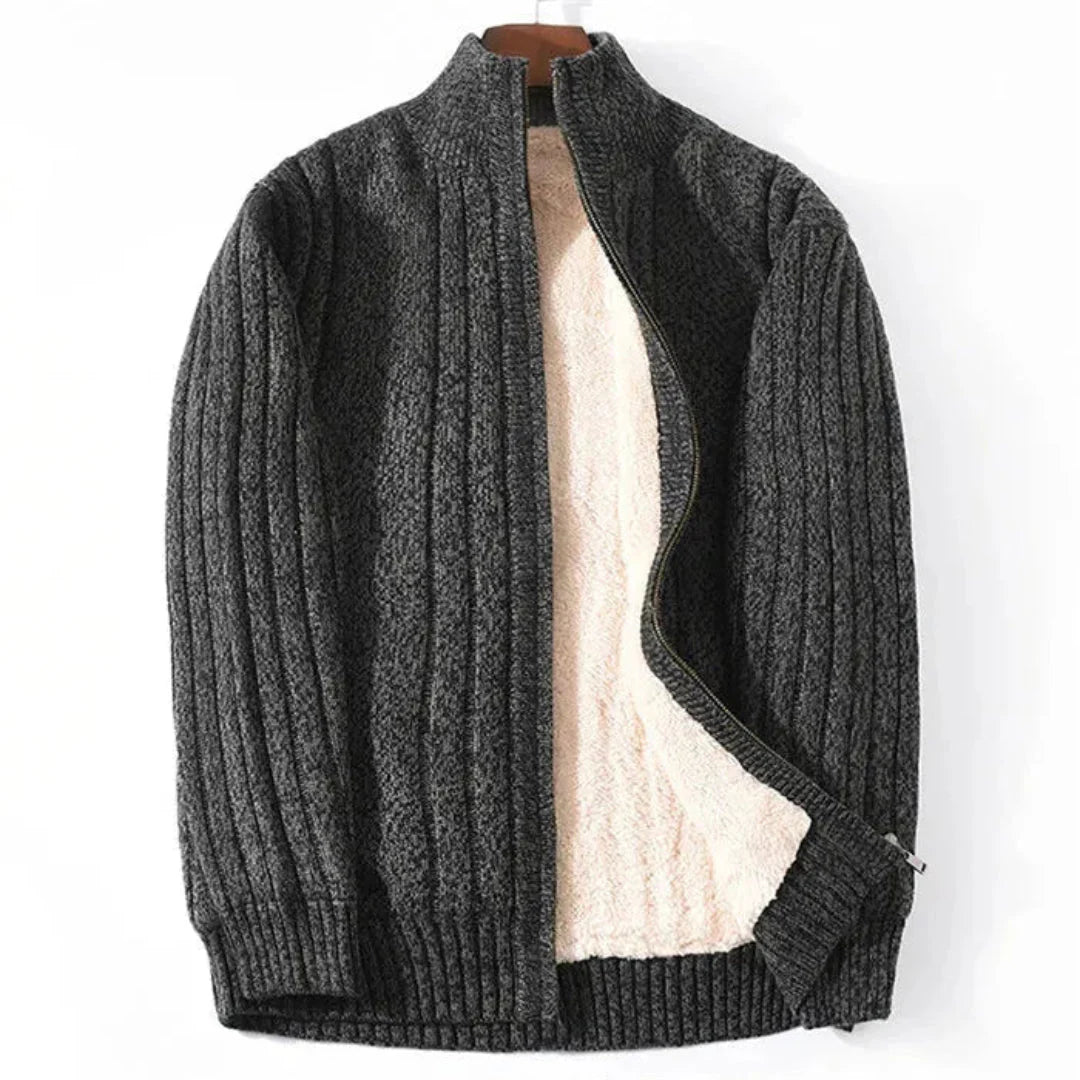 Men's full-zip knitted fleece-lined cardigan, cozy ultrasoft layer with front zipper for versatile cold-weather style