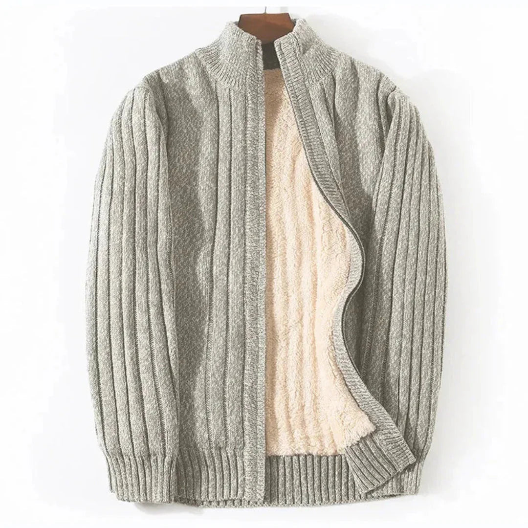 Men's full-zip knitted fleece-lined cardigan, cozy ultrasoft layer for cold weather versatile styling