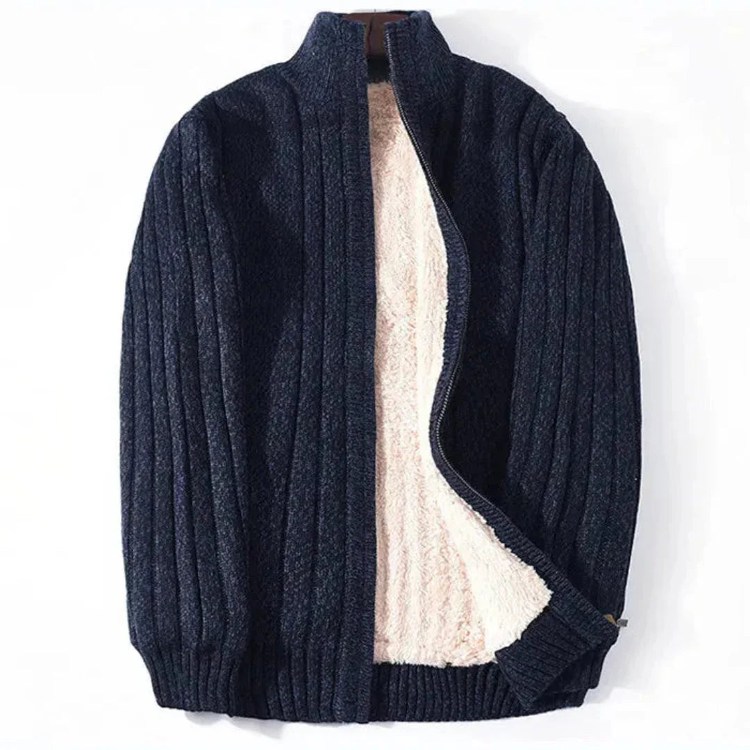 Men's full-zip knitted fleece-lined cardigan, cozy ultrasoft layering piece for cold weather