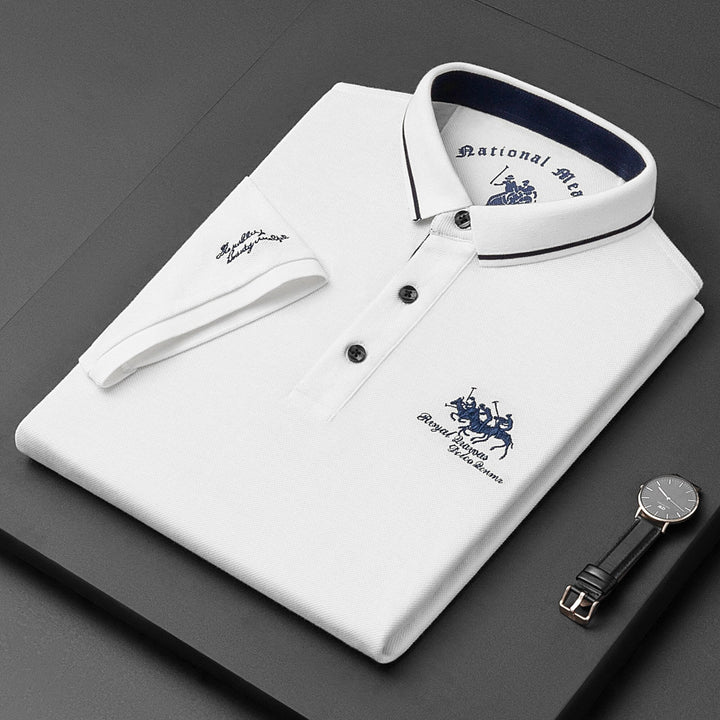 Men's navy blue relaxed fit classic polo shirt with embroidered logo breathable cotton everyday wear