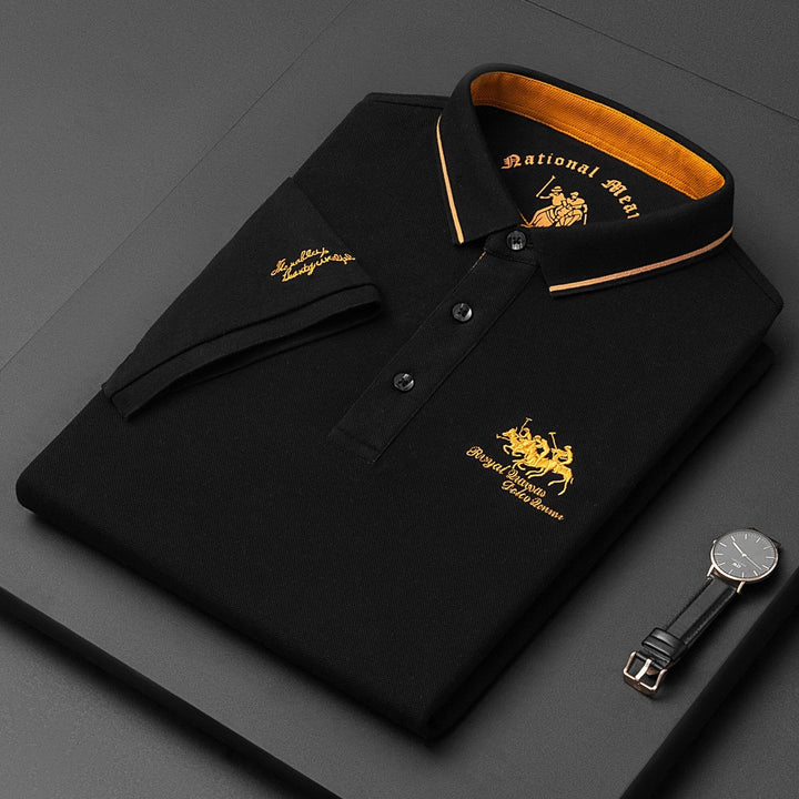 Men's navy blue relaxed fit classic polo shirt with embroidered logo breathable cotton everyday wear