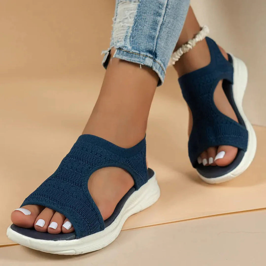 Brea orthopedic knit sandals in neutral tone with breathable open-toe upper and cushioned sole