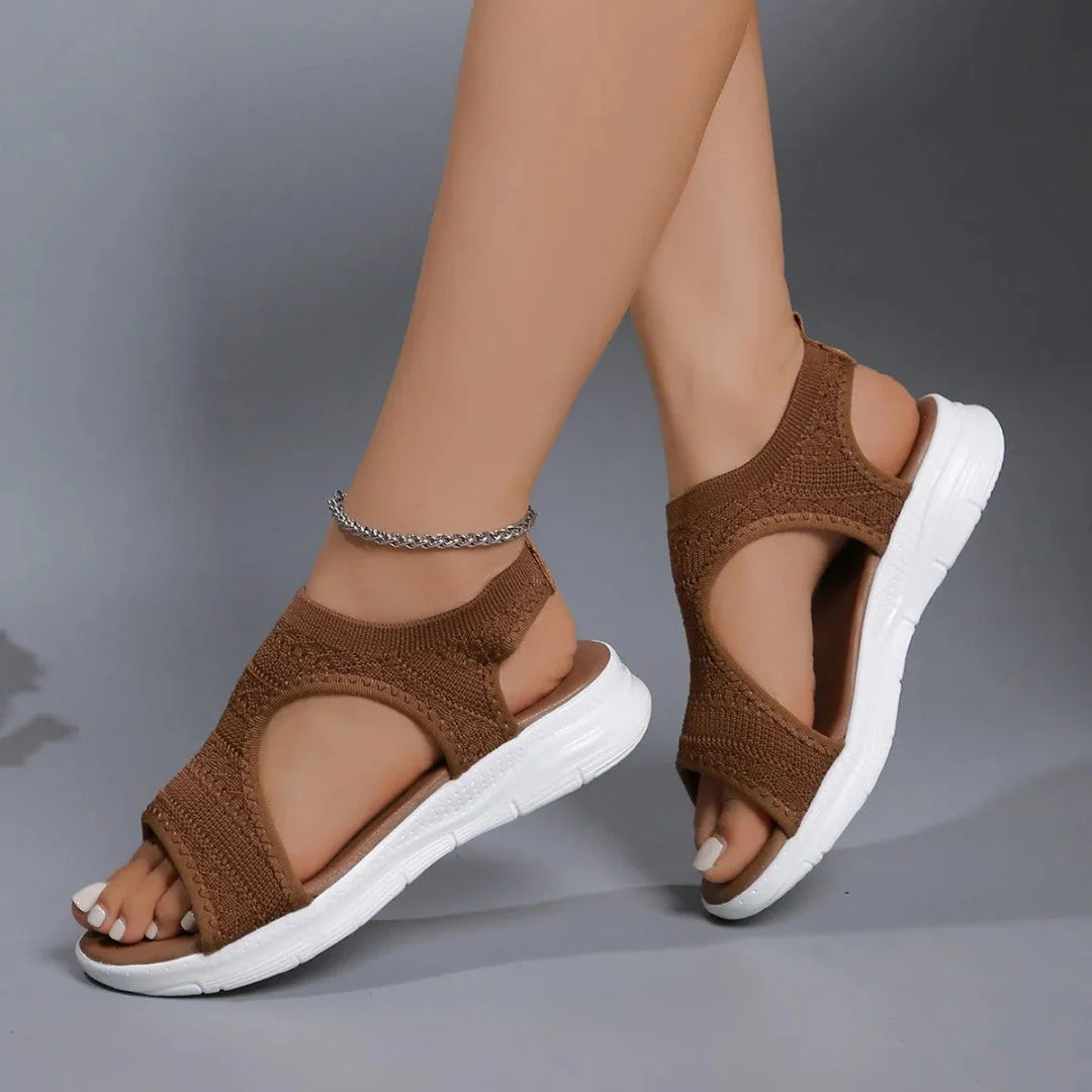 Brea orthopedic knit sandals in neutral tones with open-toe breathable upper and cushioned sole