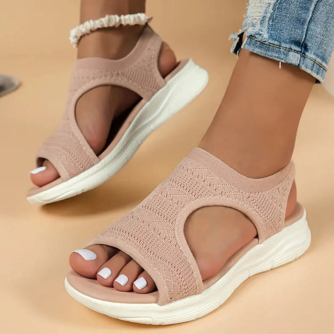 Brea orthopedic knit sandals in neutral tones with breathable open-toe upper and cushioned sole
