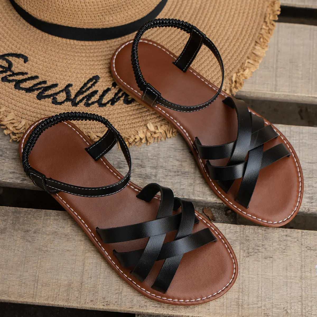 Women's breathable cross strap sandals microfiber upper elastic straps durable sole outdoor adventure