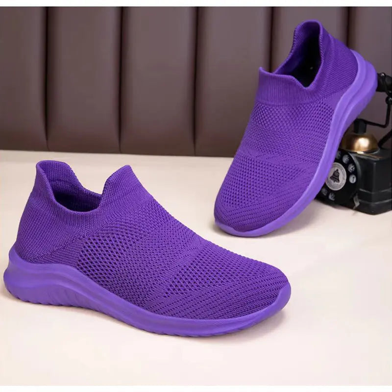 Unisex breathable knit sneakers lightweight eco-friendly fiber blend casual all-day comfort style