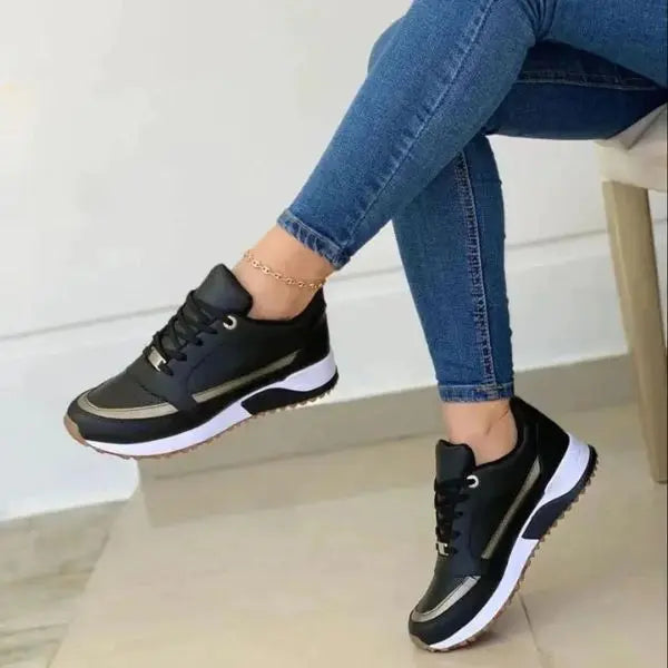Women's white breathable lace-up sneakers with cushioned sole for all-day comfort