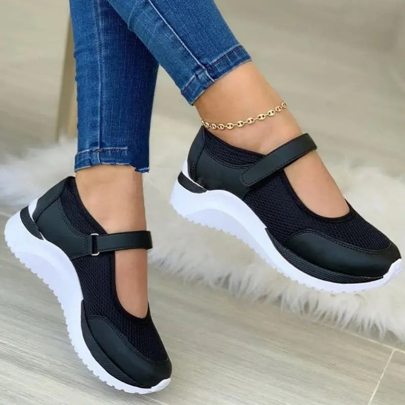 Women's breathable mesh Mary Jane sneakers with cushioned sole and feminine strap silhouette