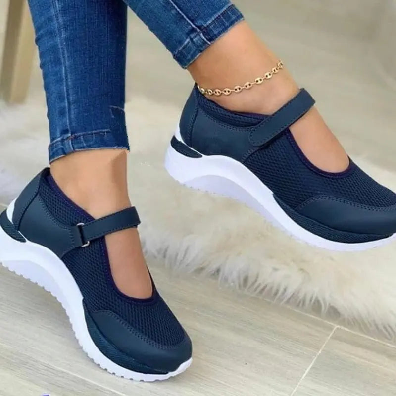 Women's breathable mesh Mary Jane sneakers with cushioned sole and feminine strap silhouette