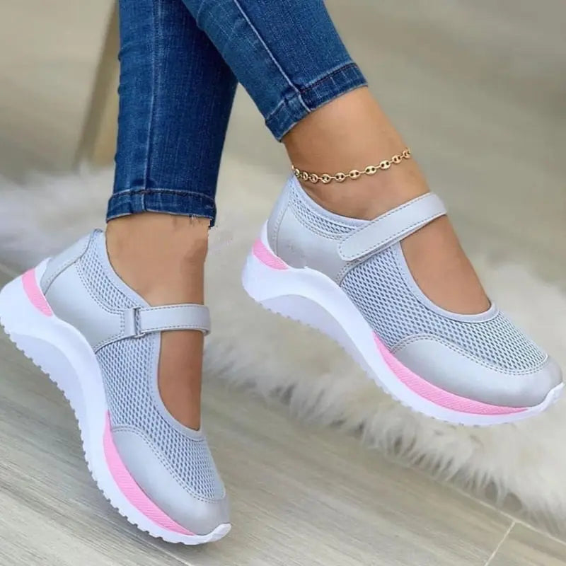 Women's breathable mesh Mary Jane sneakers with cushioned sole and feminine strap silhouette