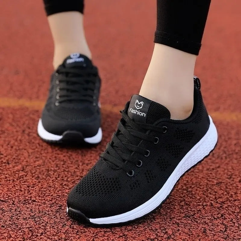 Women's breathable mesh lace-up sneakers with non-slip sole for lightweight all-day casual comfort