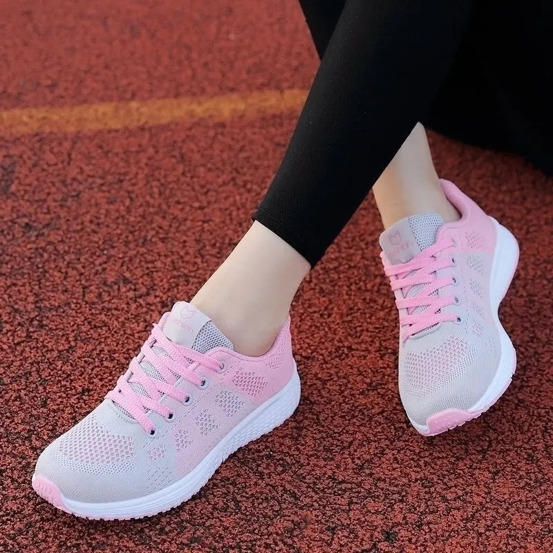 Women's breathable mesh lace-up sneakers with non-slip sole, lightweight casual athletic style