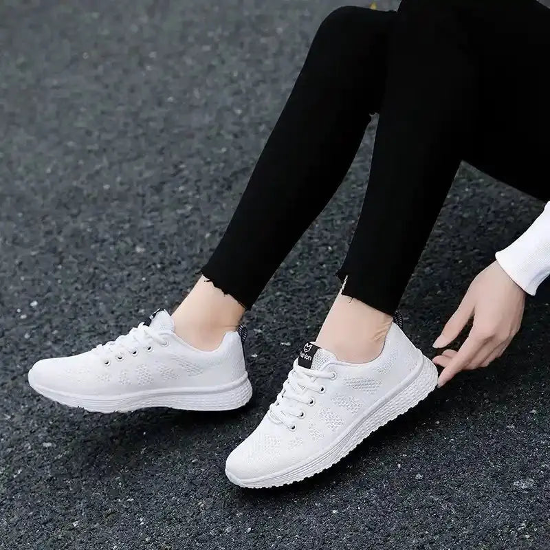 Women's breathable mesh lace-up sneakers with non-slip sole for lightweight all-day casual comfort