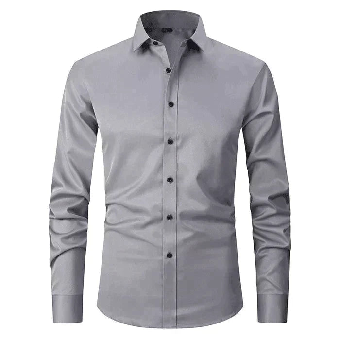 Men's white wrinkle-free stretch dress shirt slim fit with easy-care professional finish