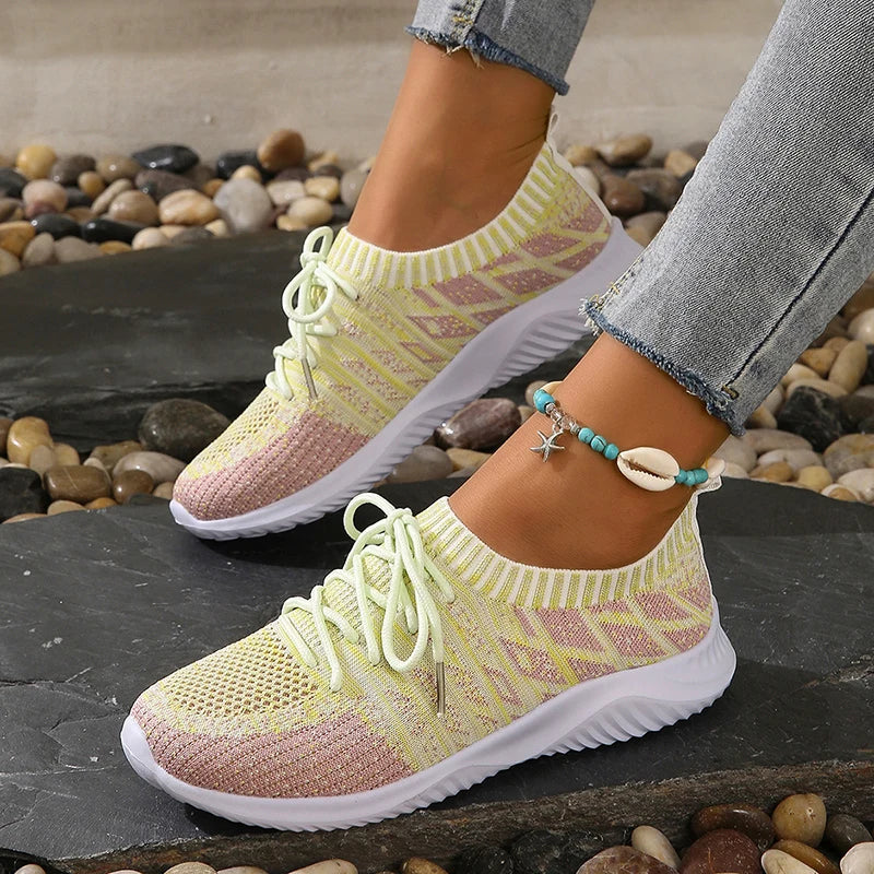 Women's breathable knit slip-on sneakers lightweight cushioned sole casual comfort everyday wear