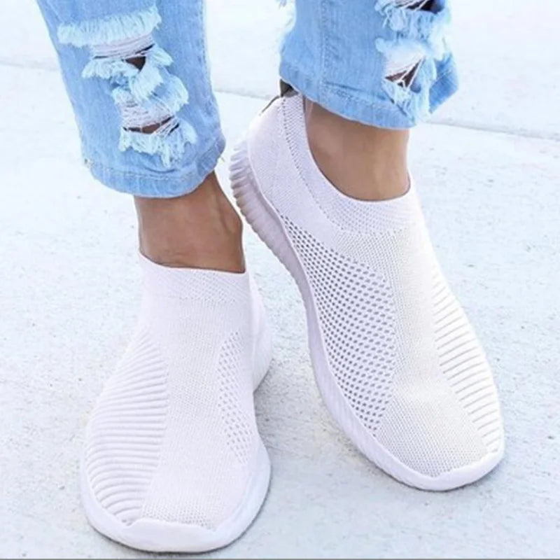 Women's slip-on sneakers breathable knit upper sock-like fit lightweight comfort all-day ventilation