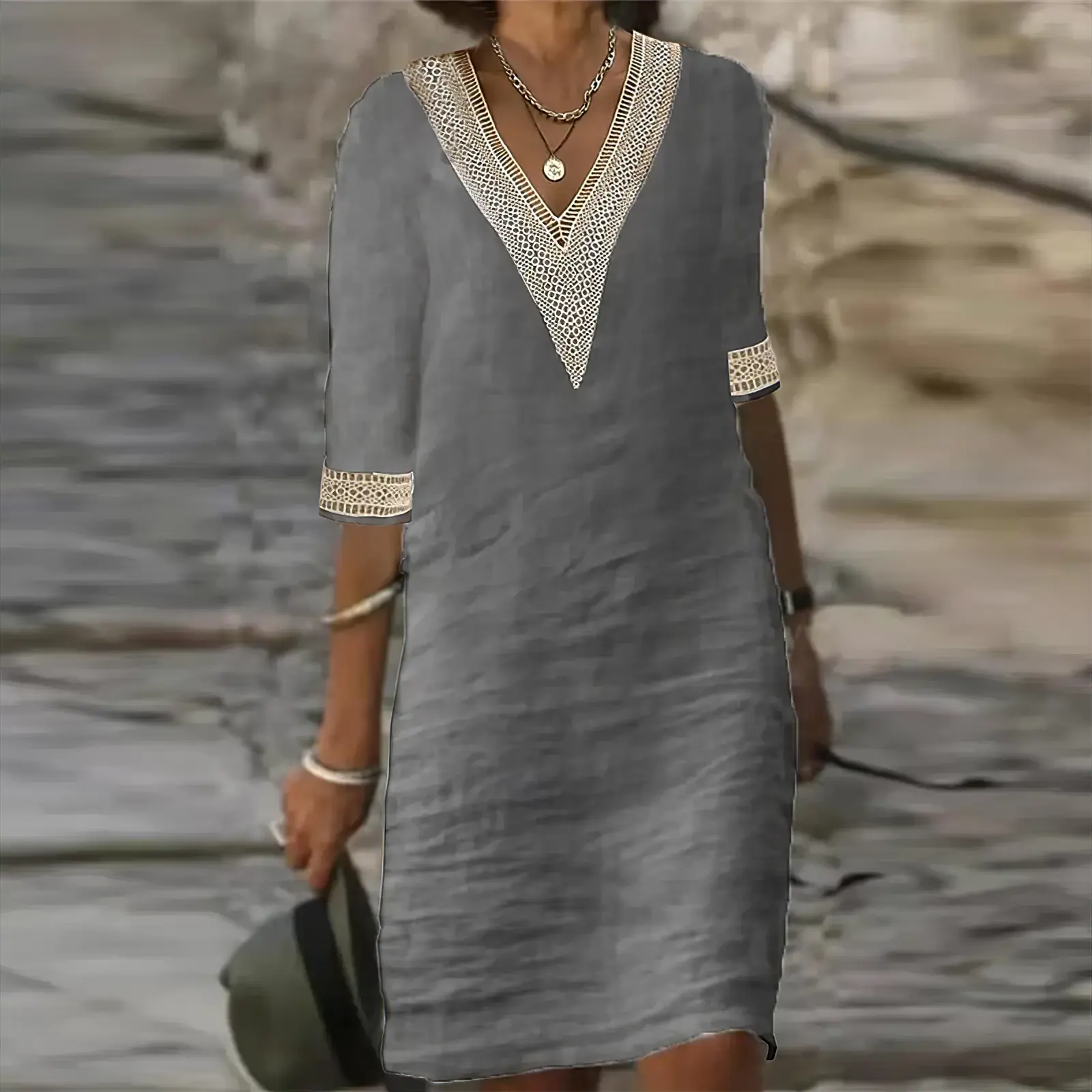 Women's breathable cotton linen summer dress, loose flowy silhouette, elegant casual warm weather style