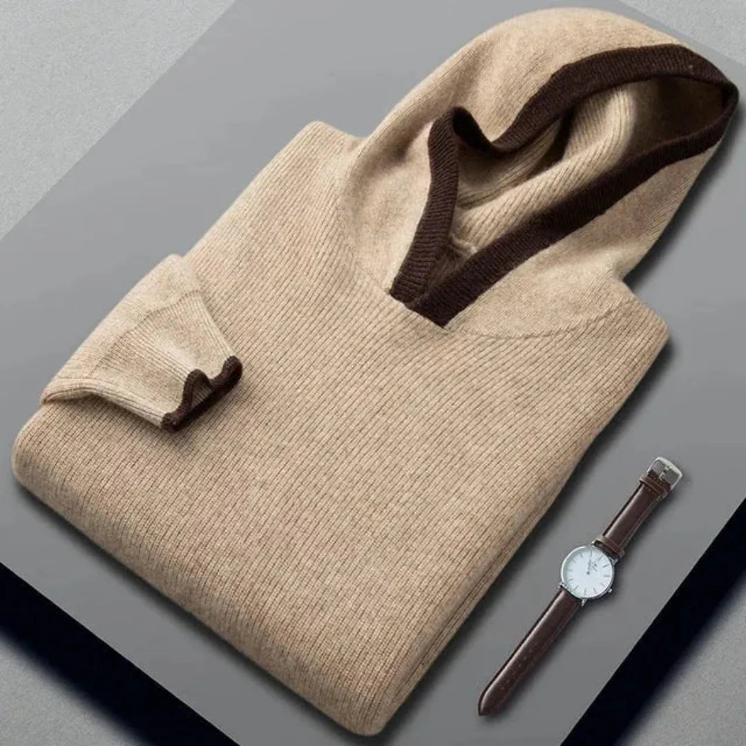 Brent cashmere hooded sweater wool blend with contrast trim minimalist layering style