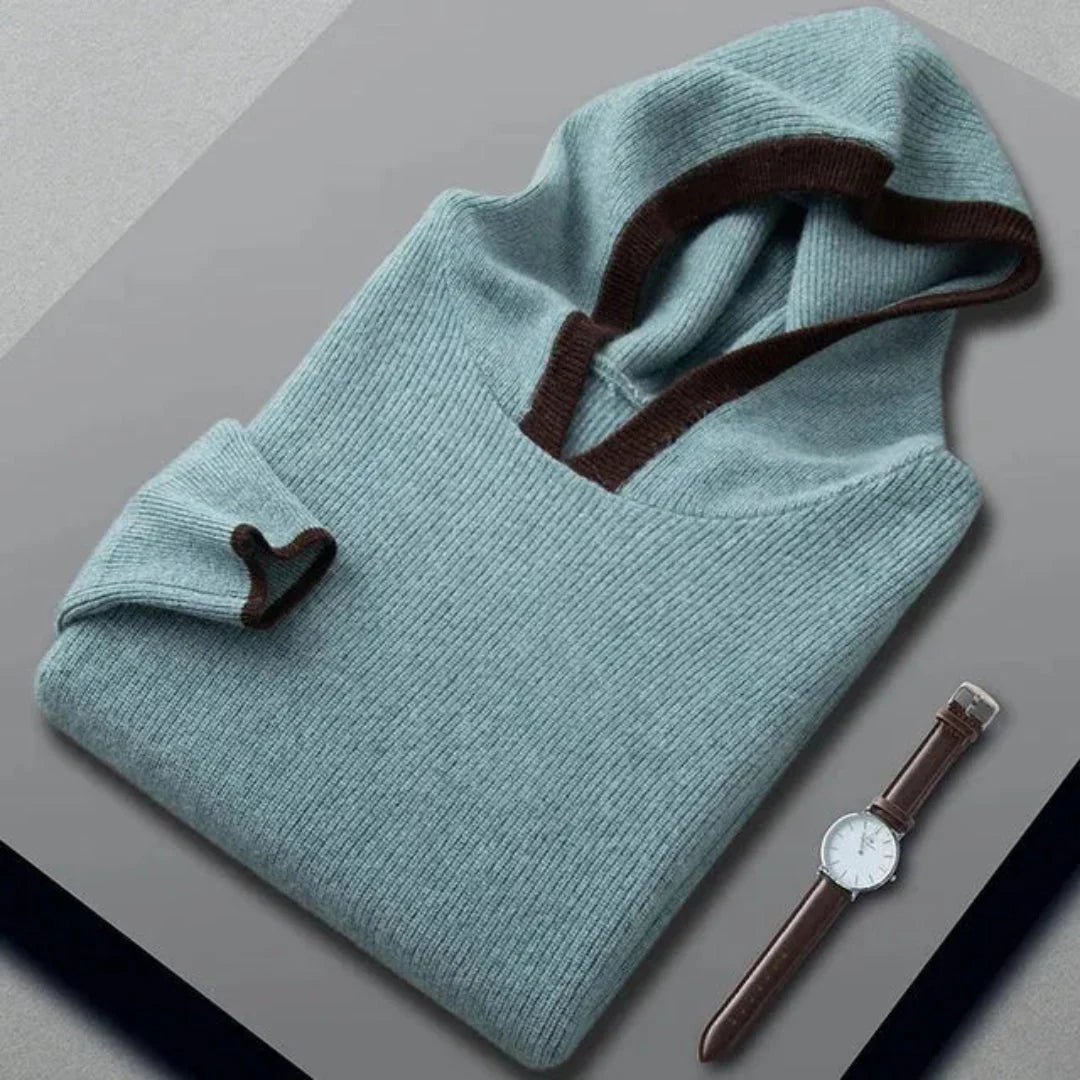 Brent cashmere hooded sweater wool blend minimalist silhouette with contrast trim for layering