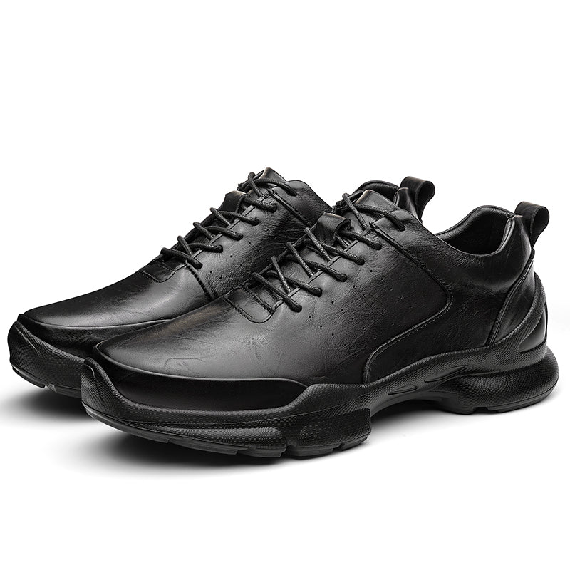 White genuine leather sneakers with breathable perforations, cushioned outsole, urban professional style