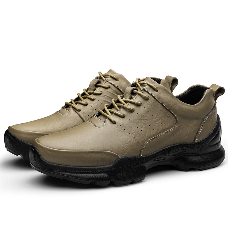 White genuine leather sneakers with breathable perforations and cushioned outsole for urban professionals