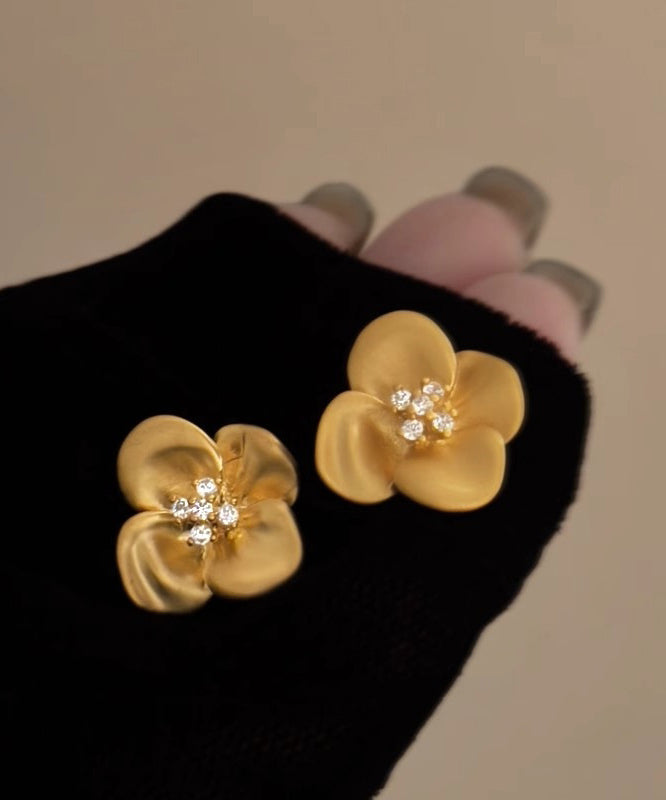 Boucles d'oreilles à tige florales en cuivre doré et zircon - Urbann-Vibe