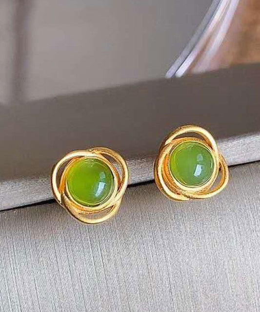 Boucles d'oreilles à tige en argent sterling et jade vert surdoré - Urbann-Vibe