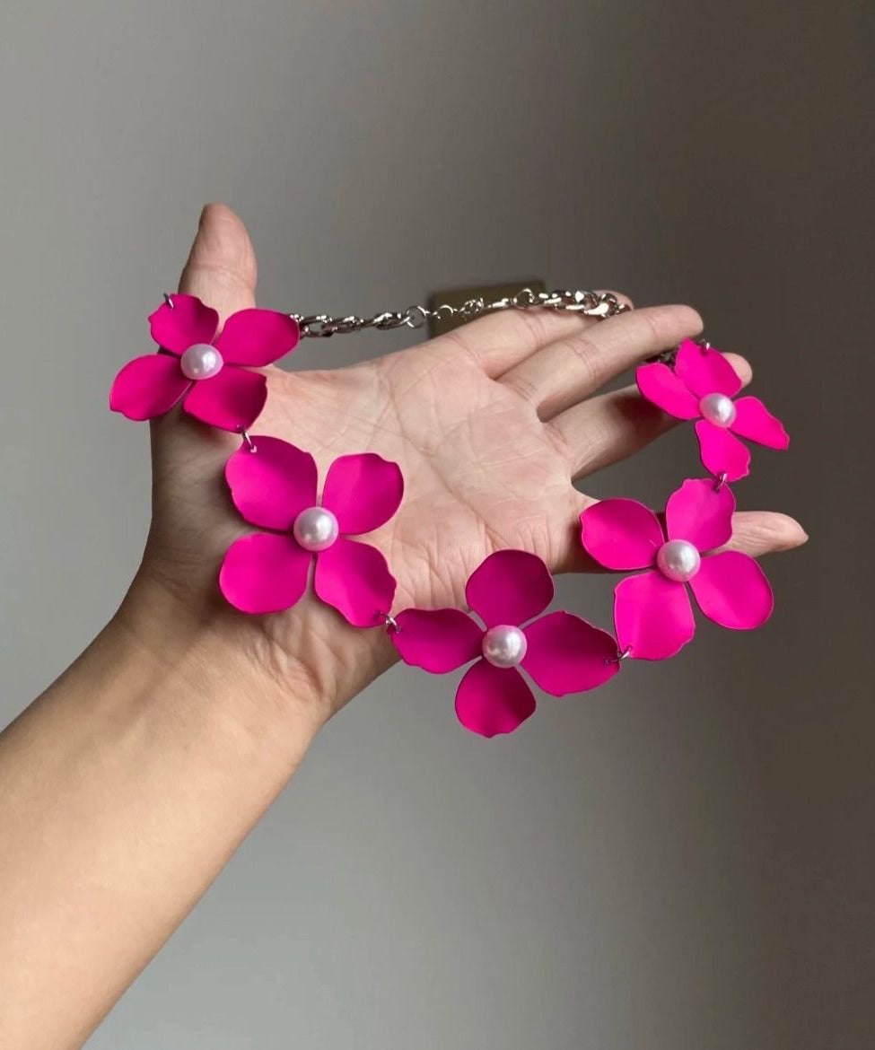 Collier court en alliage métallique avec perles et rose, style princesse Flora - Urbann-Vibe
