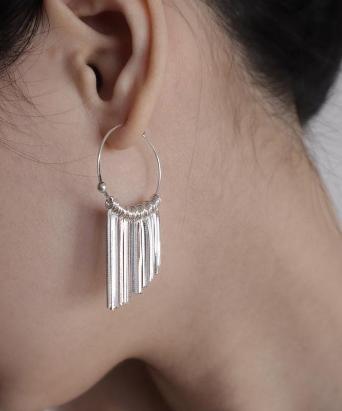Boucles d'oreilles créoles à pompons en argent 925 et soie - Urbann-Vibe