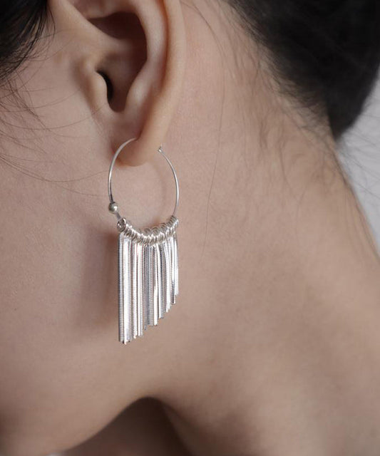 Boucles d'oreilles créoles à pompons en argent 925 et soie - Urbann-Vibe