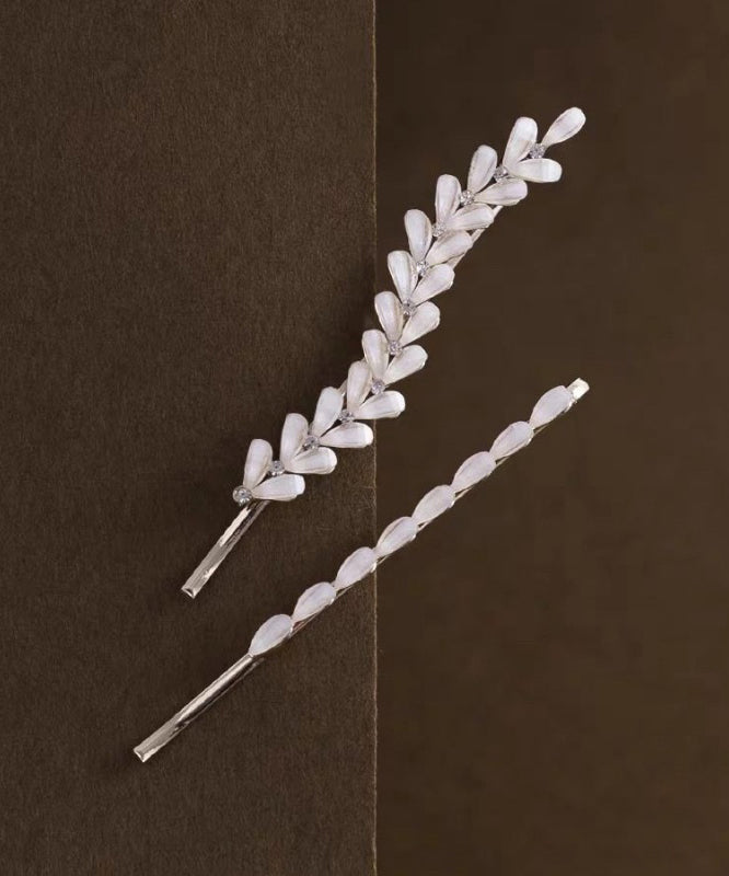 Ensemble de deux épingles à cheveux en alliage blanc et zircone, feuilles d'olivier - Urbann-Vibe