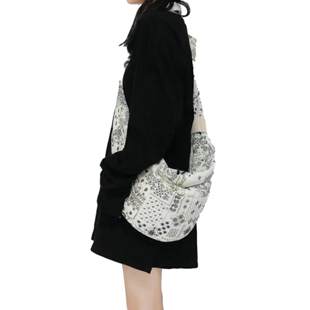 Bandana paisley cotton canvas crossbody tote bag with zipper closure in urban explorer style