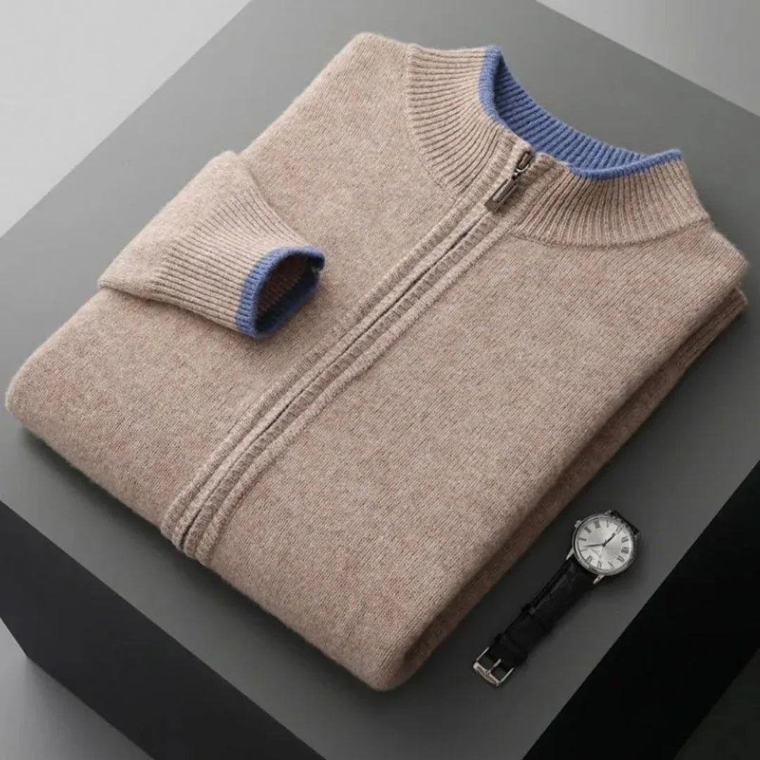 Brody merino wool matching set full-zip ribbed jacket and relaxed pants in neutral tones
