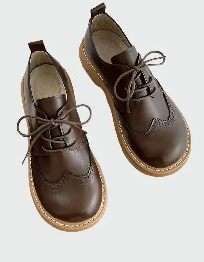 Women's wide-fit brogue Oxford shoes in classic tan leather with decorative perforated detailing