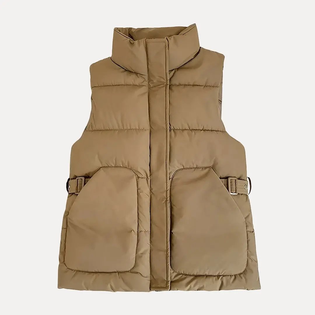 Women's sleeveless down cotton vest lightweight cozy layering piece for autumn winter casual relaxed fit