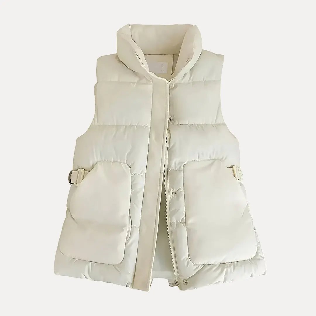 Women's lightweight sleeveless down cotton vest in relaxed fit, cozy layering piece for autumn winter