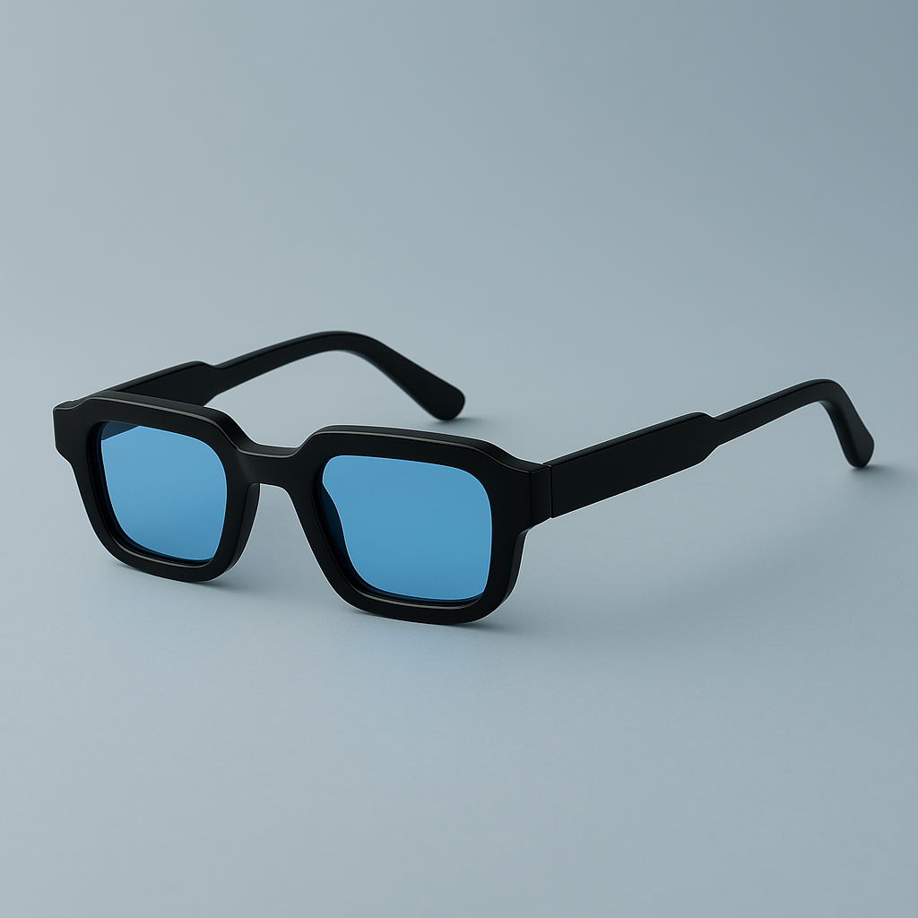 Chunky square translucent frame sunglasses with warm tinted UV lenses, retro-modern city style