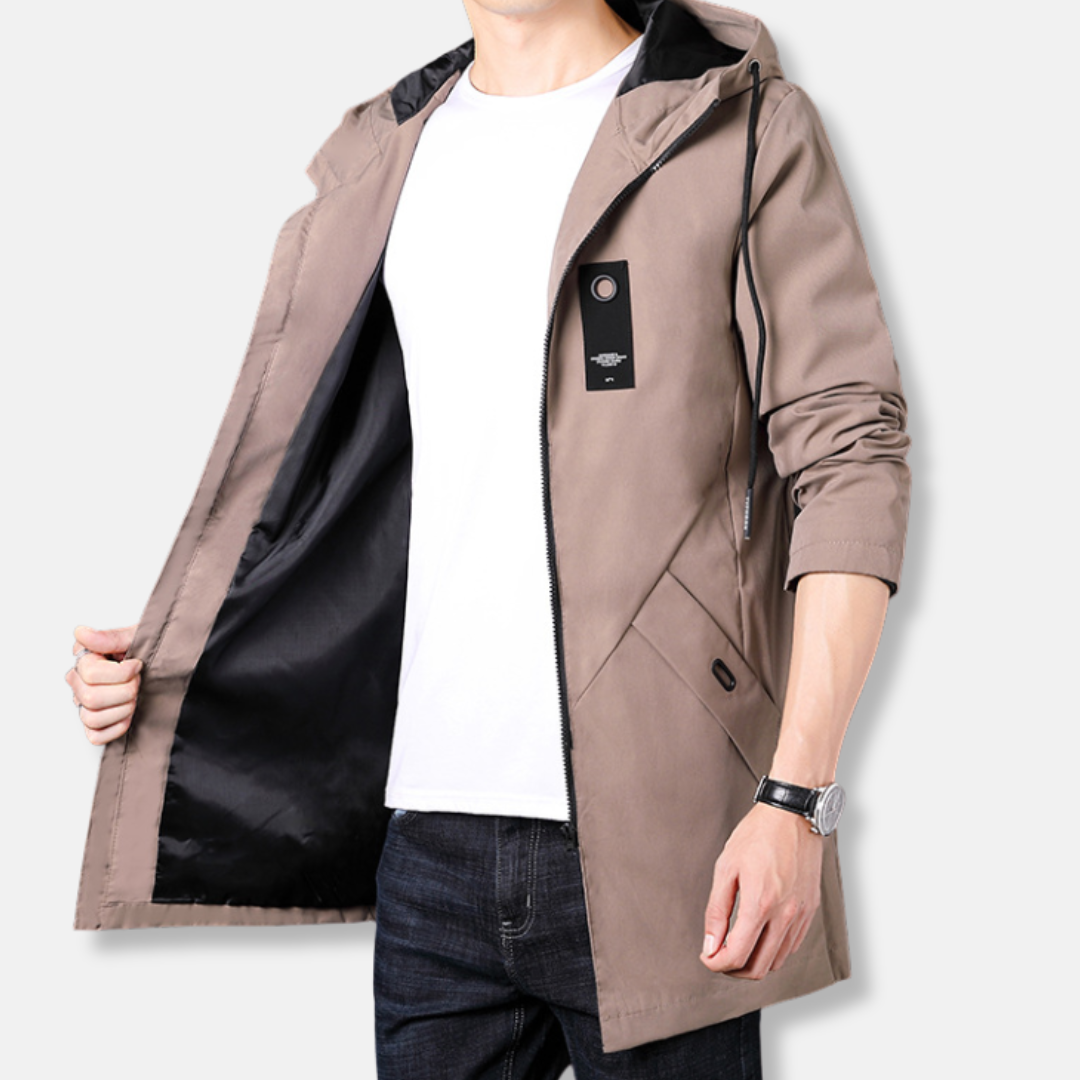 Men's woven hooded coat zipper closure mid-thigh smart casual Urbann-Vibe fall outerwear