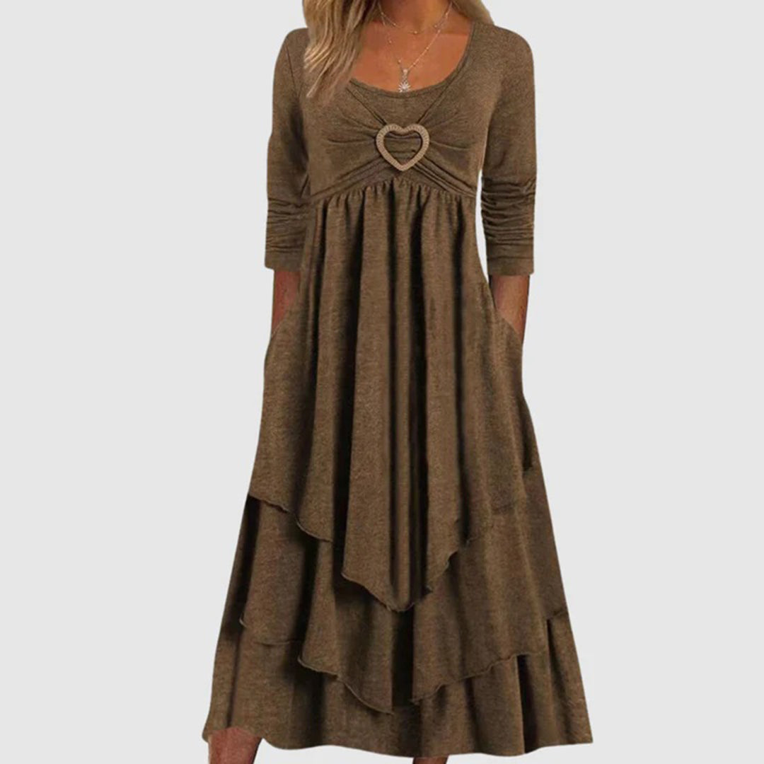 Women's layered maxi dress sweetheart neckline relaxed fit tiered jersey-knit everyday style