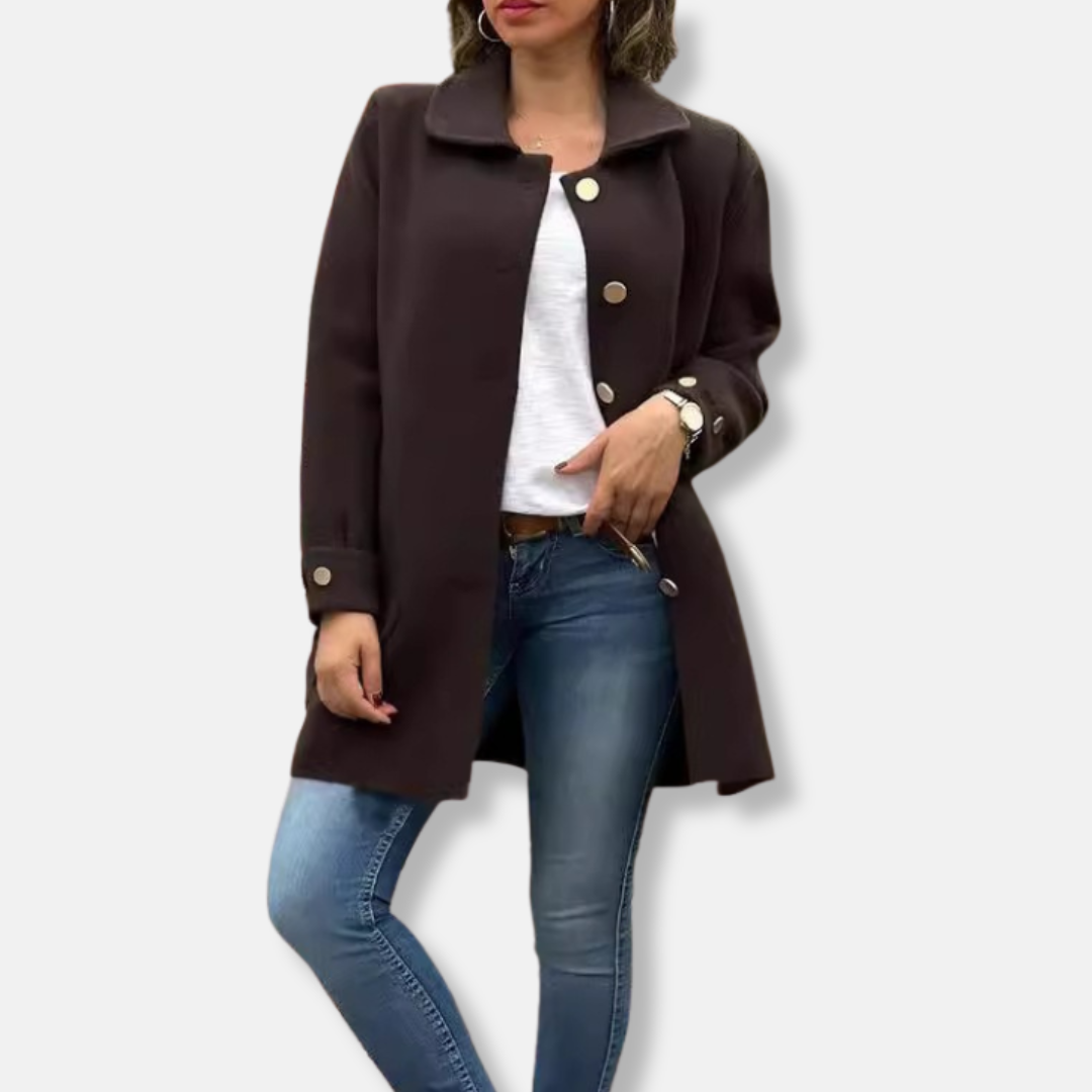 Women's knit blend coat relaxed fit mid-thigh length single breasted versatile fall layering piece