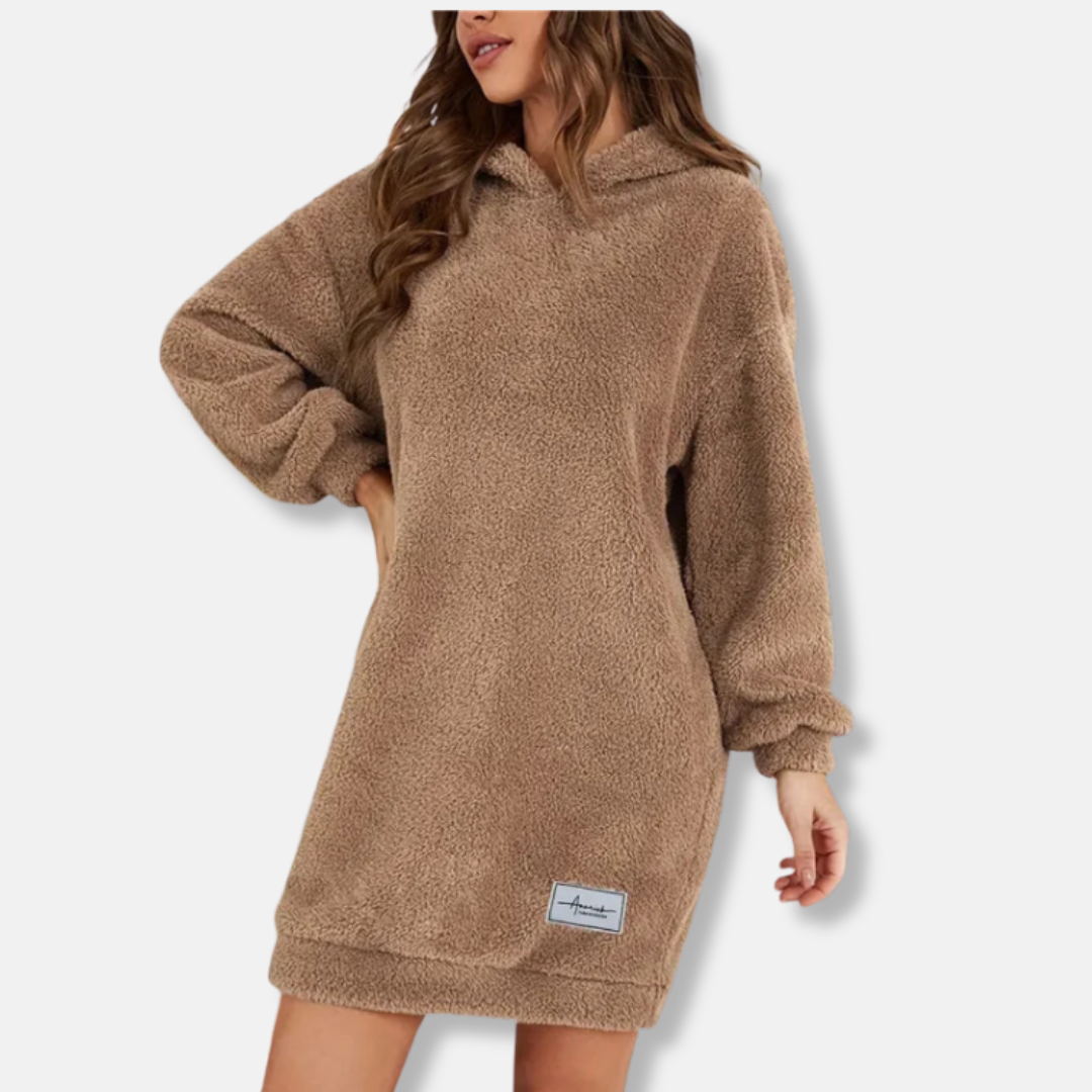 Women's oversized hoodie dress soft fleece long sleeve casual lounge wear relaxed silhouette