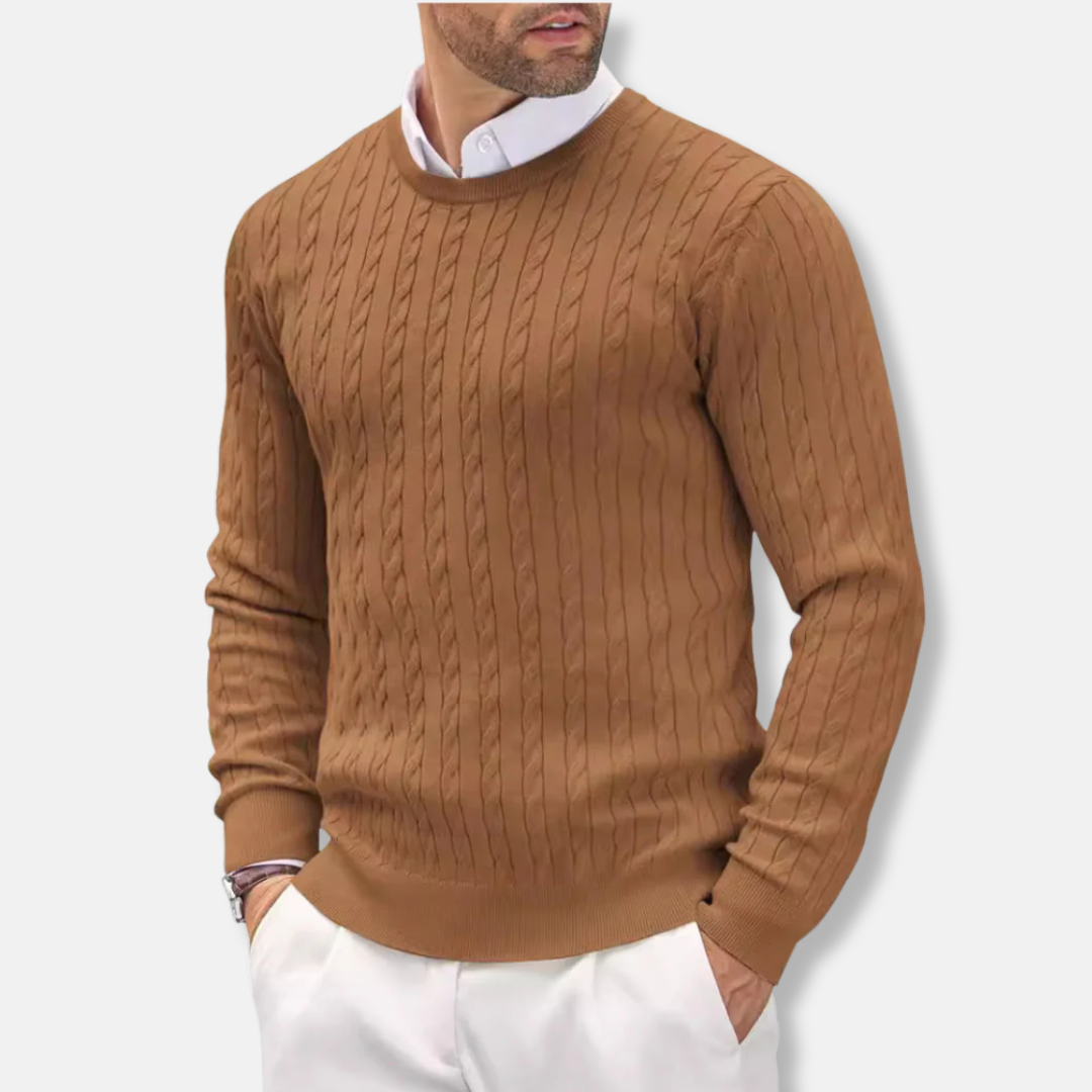 Urbann Vibe men's slim fit cable knit sweater round neck fine knit everyday style